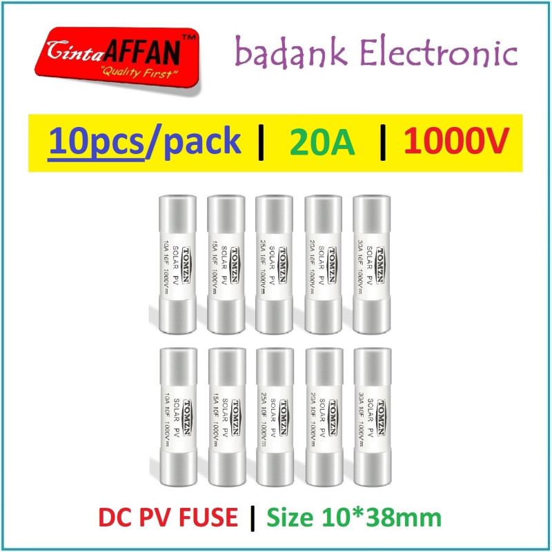 10pcs/pack - Solar PV Fuse Link DC 20A 1000V Size 10x38mm
